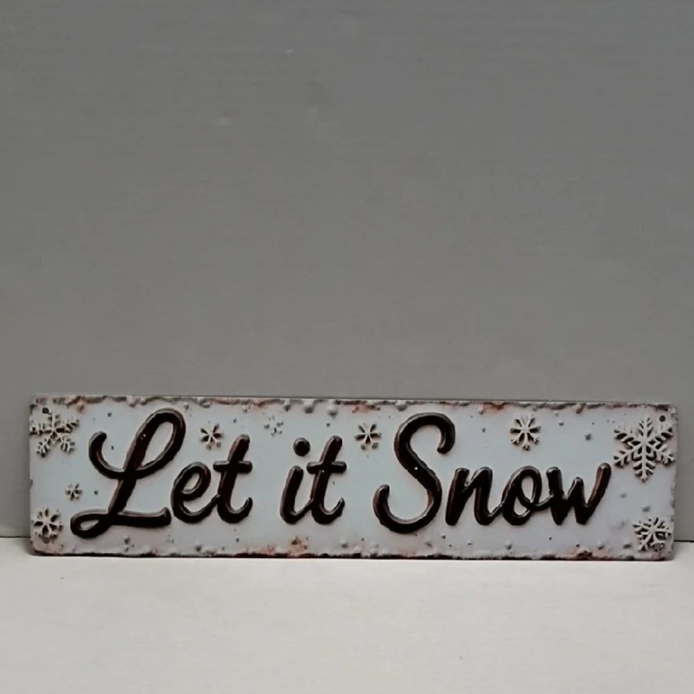 Let it Snow Metal Holiday Wall‎ / Wreath Sign - White and Brown